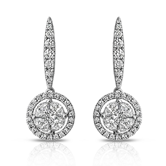 Fine 18K  1.49 Ct Natural Diamonds 25mm  Earrings